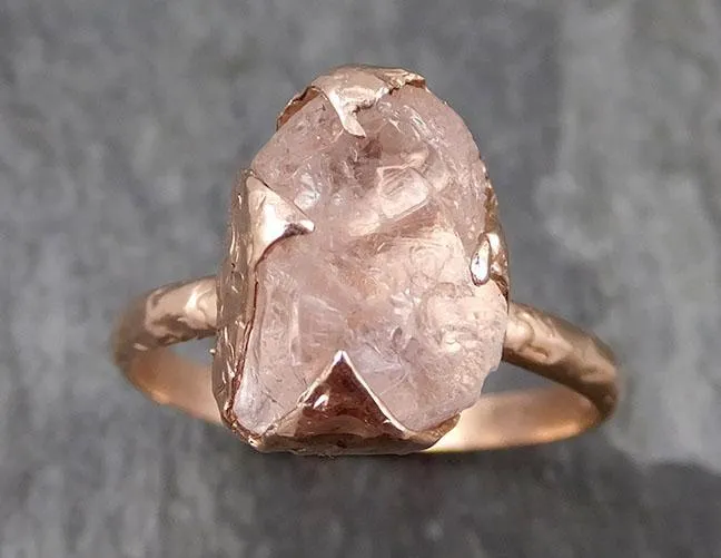 raw rough morganite 14k rose gold solitaire pink gemstone ring statement ring raw gemstone jewelry by angeline 0843 Alternative Engagement
