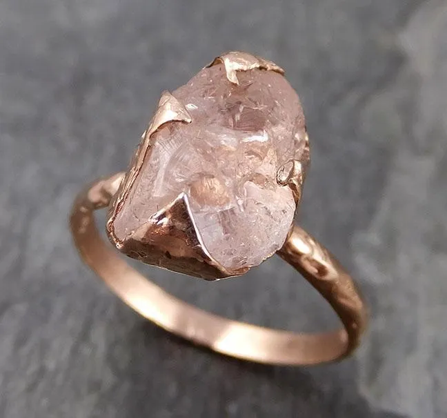 raw rough morganite 14k rose gold solitaire pink gemstone ring statement ring raw gemstone jewelry by angeline 0843 Alternative Engagement