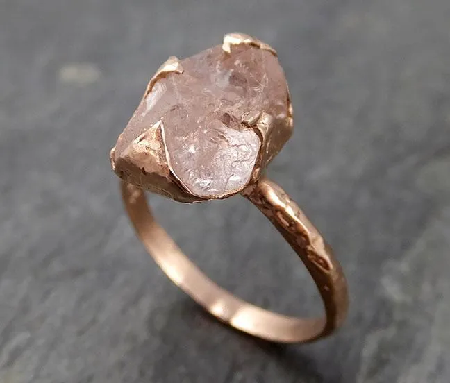 raw rough morganite 14k rose gold solitaire pink gemstone ring statement ring raw gemstone jewelry by angeline 0843 Alternative Engagement