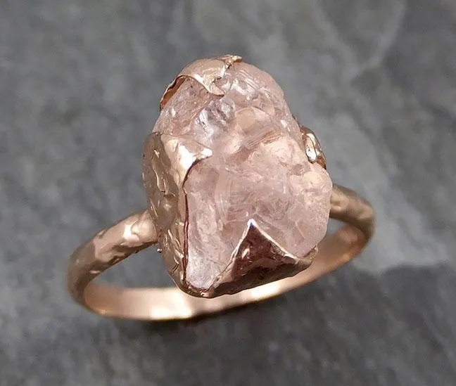 raw rough morganite 14k rose gold solitaire pink gemstone ring statement ring raw gemstone jewelry by angeline 0843 Alternative Engagement