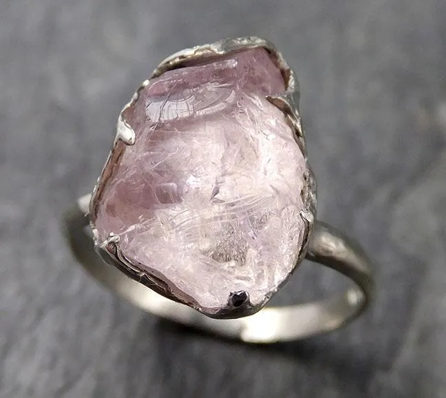 raw rough morganite 14k white gold solitaire pink gemstone ring statement ring raw gemstone jewelry byangeline 1022 Alternative Engagement