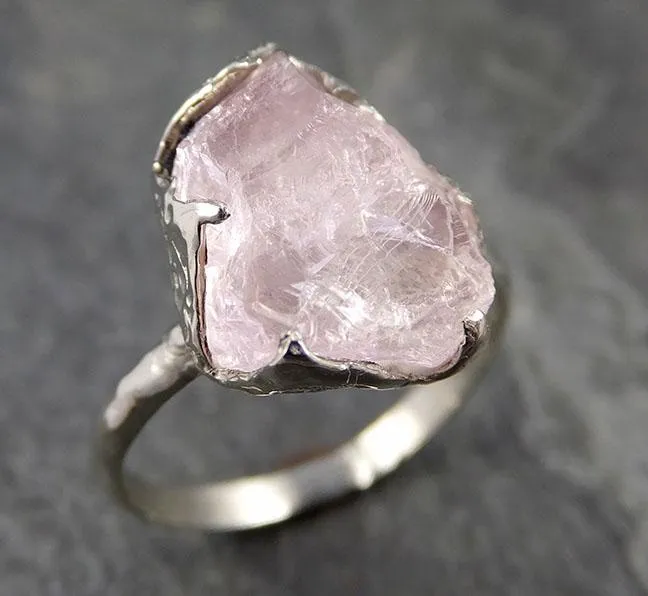 raw rough morganite 14k white gold solitaire pink gemstone ring statement ring raw gemstone jewelry byangeline 1022 Alternative Engagement