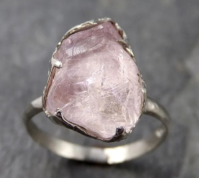 raw rough morganite 14k white gold solitaire pink gemstone ring statement ring raw gemstone jewelry byangeline 1022 Alternative Engagement