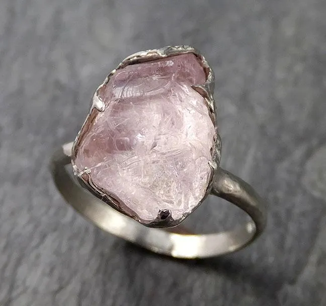 raw rough morganite 14k white gold solitaire pink gemstone ring statement ring raw gemstone jewelry byangeline 1022 Alternative Engagement