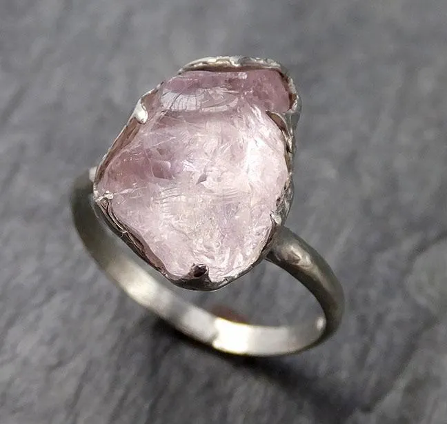 raw rough morganite 14k white gold solitaire pink gemstone ring statement ring raw gemstone jewelry byangeline 1022 Alternative Engagement