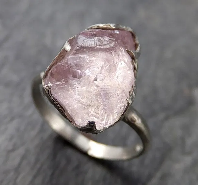 raw rough morganite 14k white gold solitaire pink gemstone ring statement ring raw gemstone jewelry byangeline 1022 Alternative Engagement