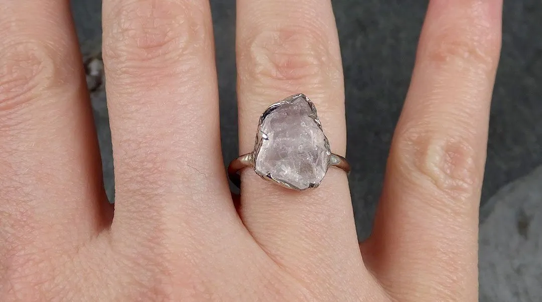 raw rough morganite 14k white gold solitaire pink gemstone ring statement ring raw gemstone jewelry byangeline 1022 Alternative Engagement