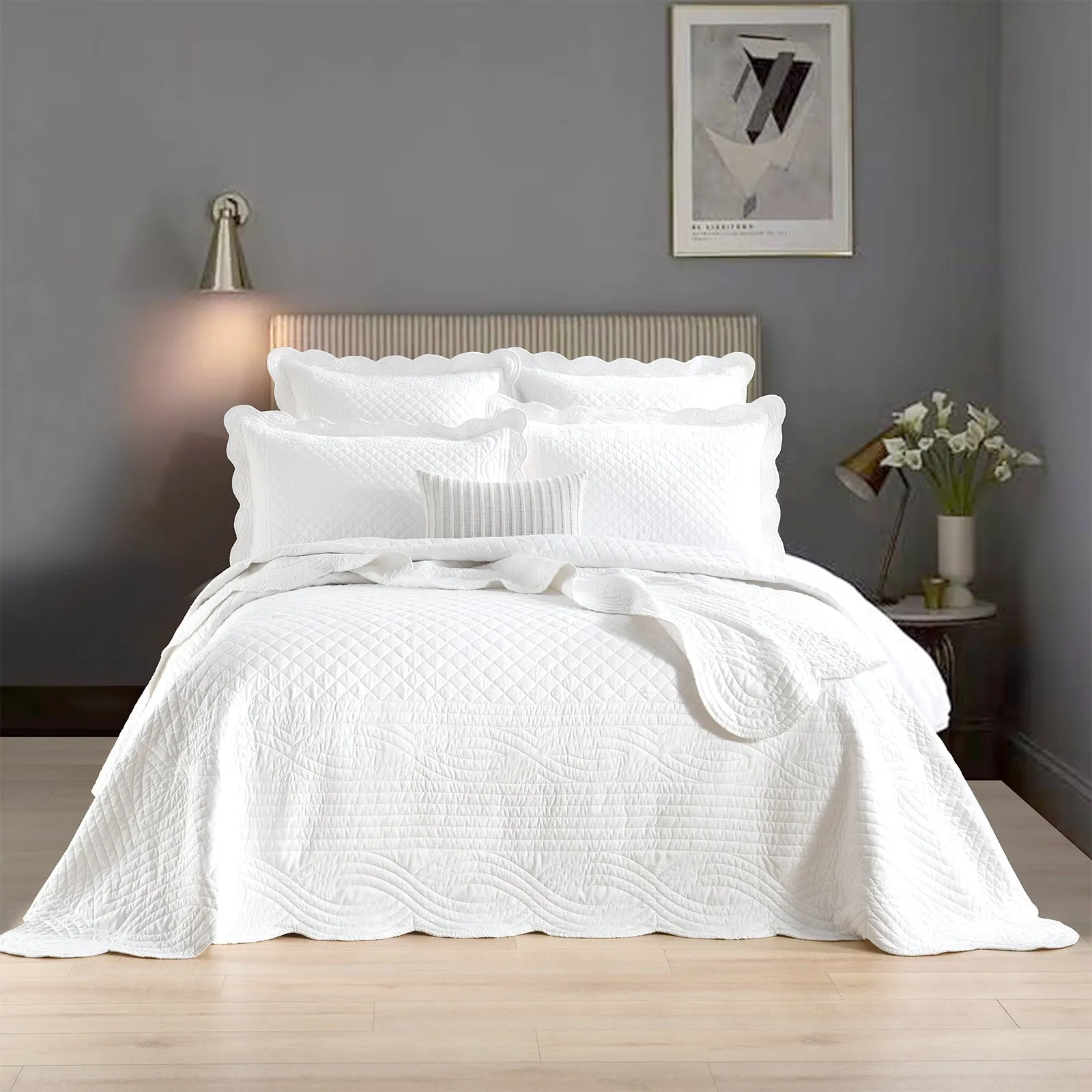 Renee Taylor Scallop Jacquard Coverlet Set - PEARL