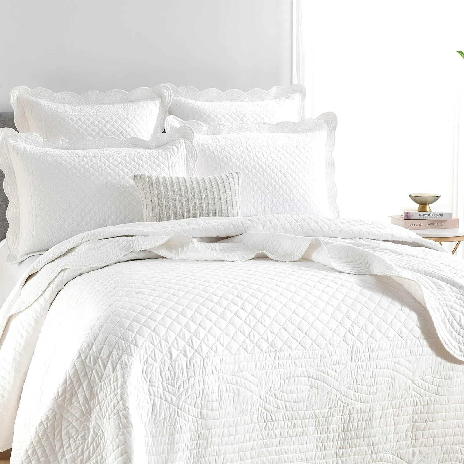 Renee Taylor Scallop Jacquard Coverlet Set - PEARL