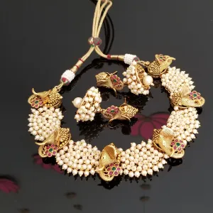 Reserved For Akhila Vaka South Indian Pearl Necklace Set With Elephant Design BT4