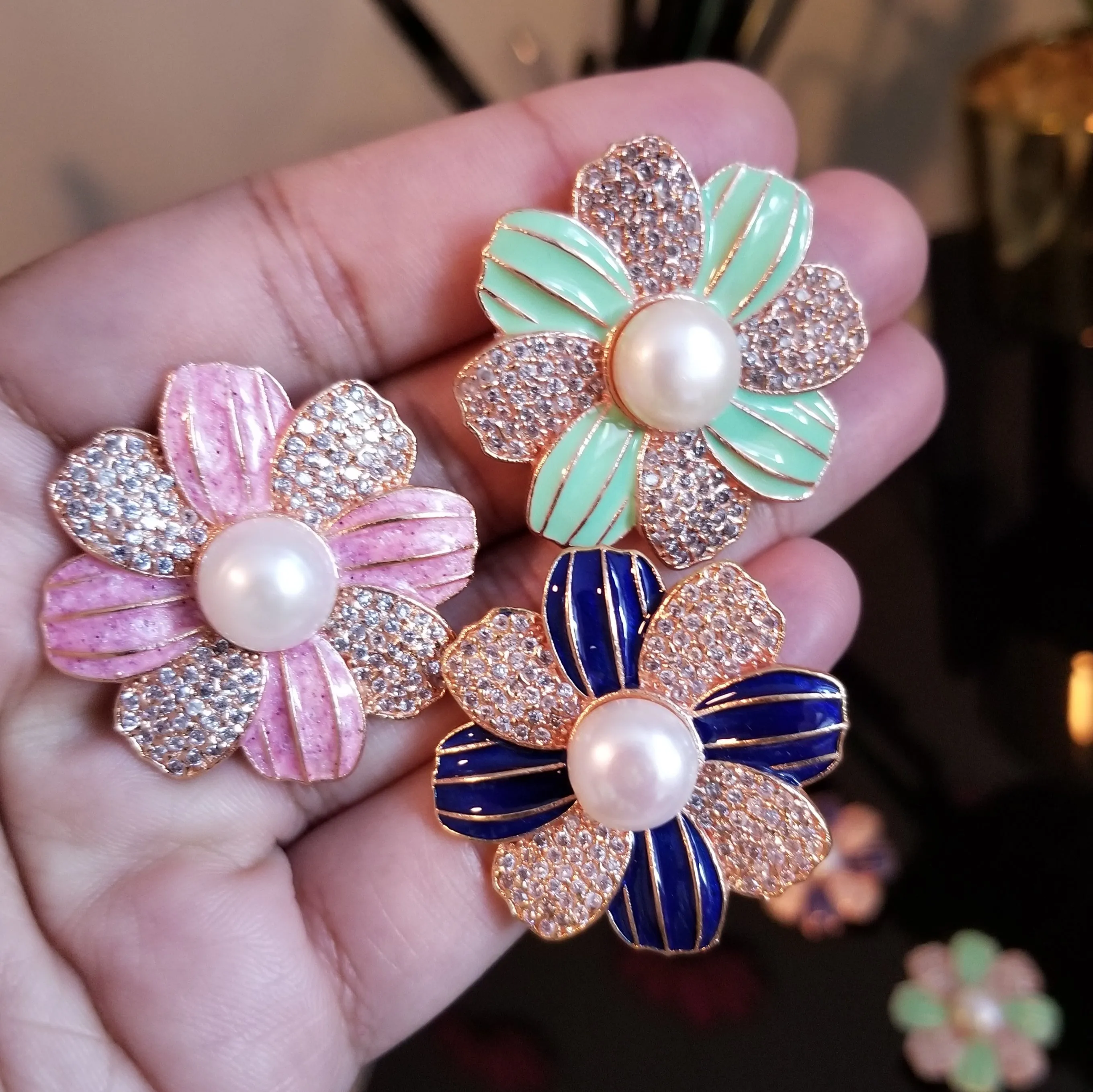 RESERVED FOR JYOTHI American diamond enamel studs with rose gold finish