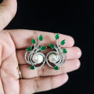 Rohini Cubic Zirconia Pearl Earring With Gold Plating Green