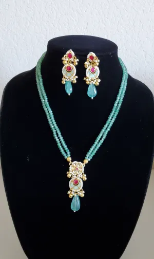 Roopa Pachi Kundan Jade Green Beads Chain Set RN89