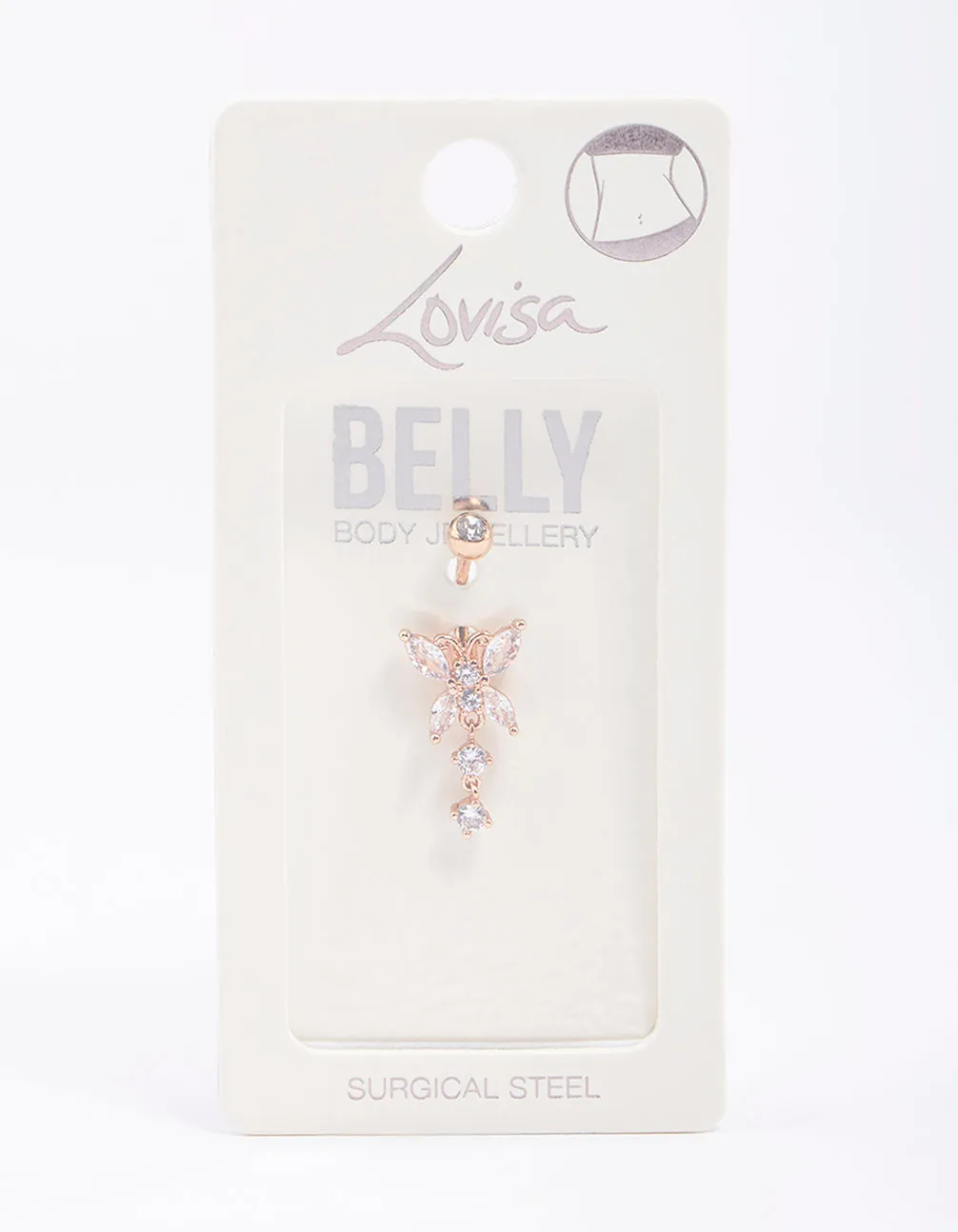 Rose Gold Plated Surgical Steel Butterfly Crystal Belly Ring