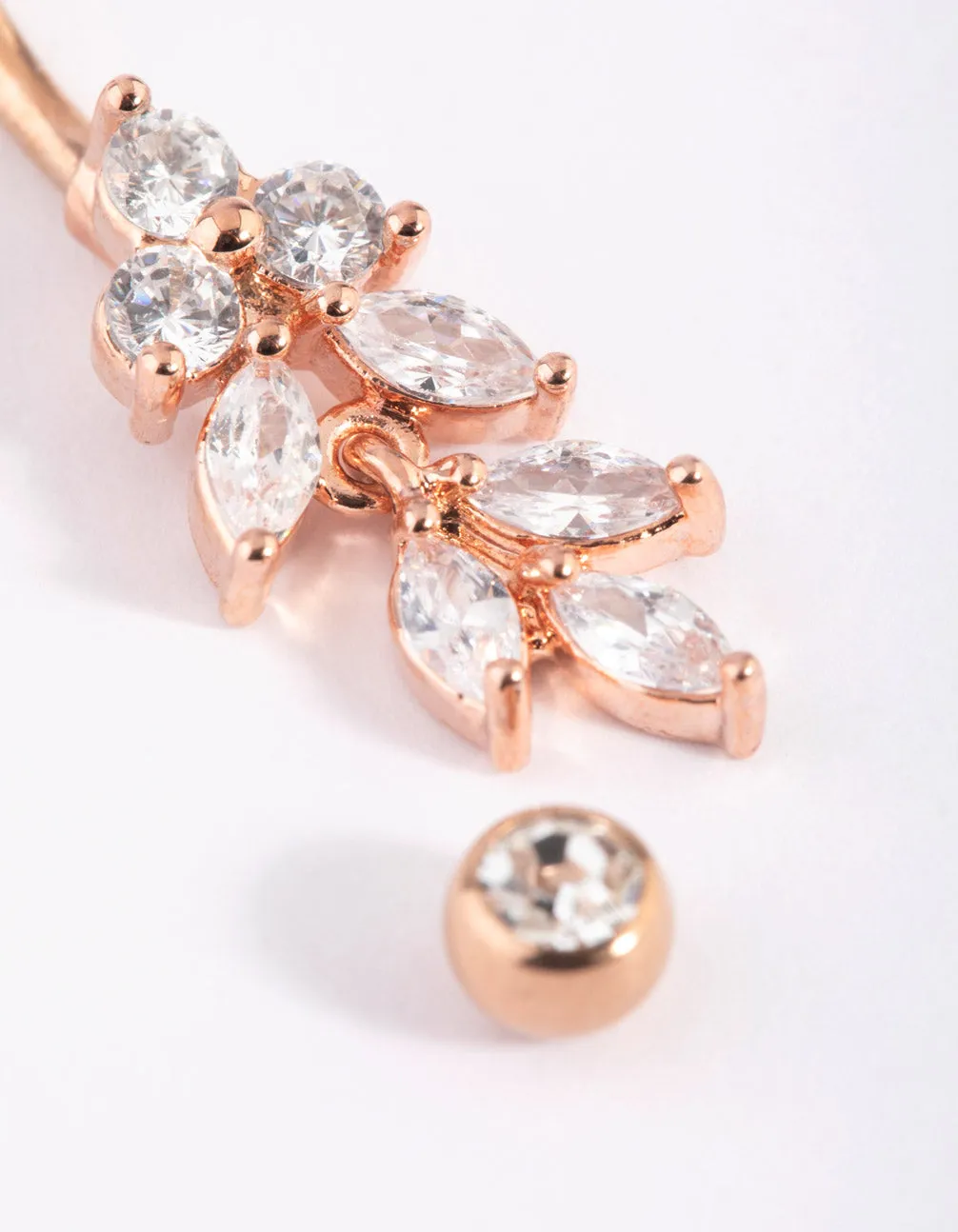 Rose Gold Plated Titanium Marquise Diamante Belly Bar