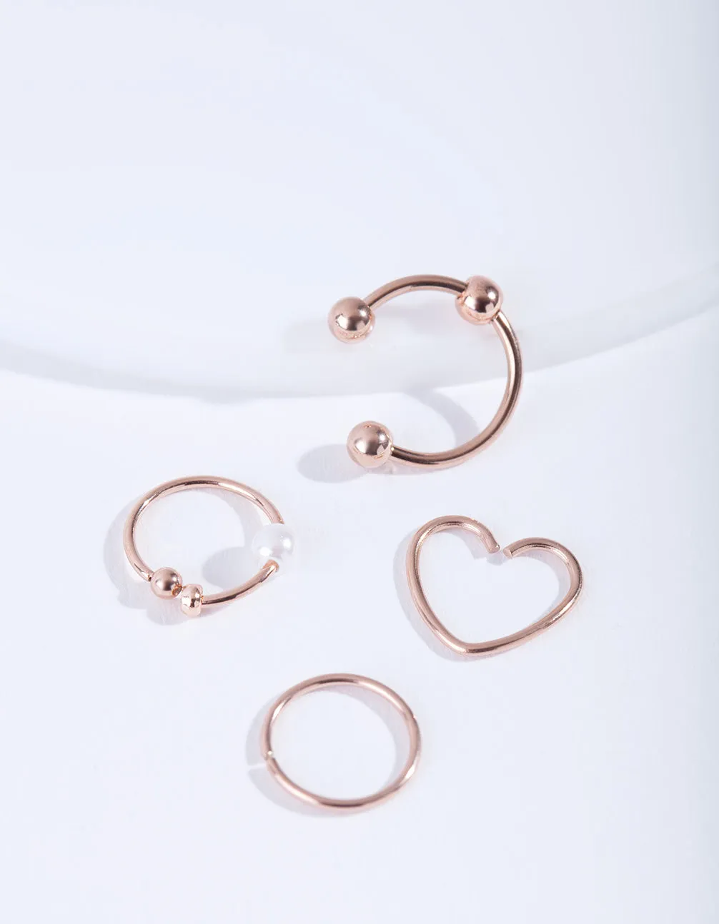 Rose Gold Surgical Steel Heart Ring 4-Pack