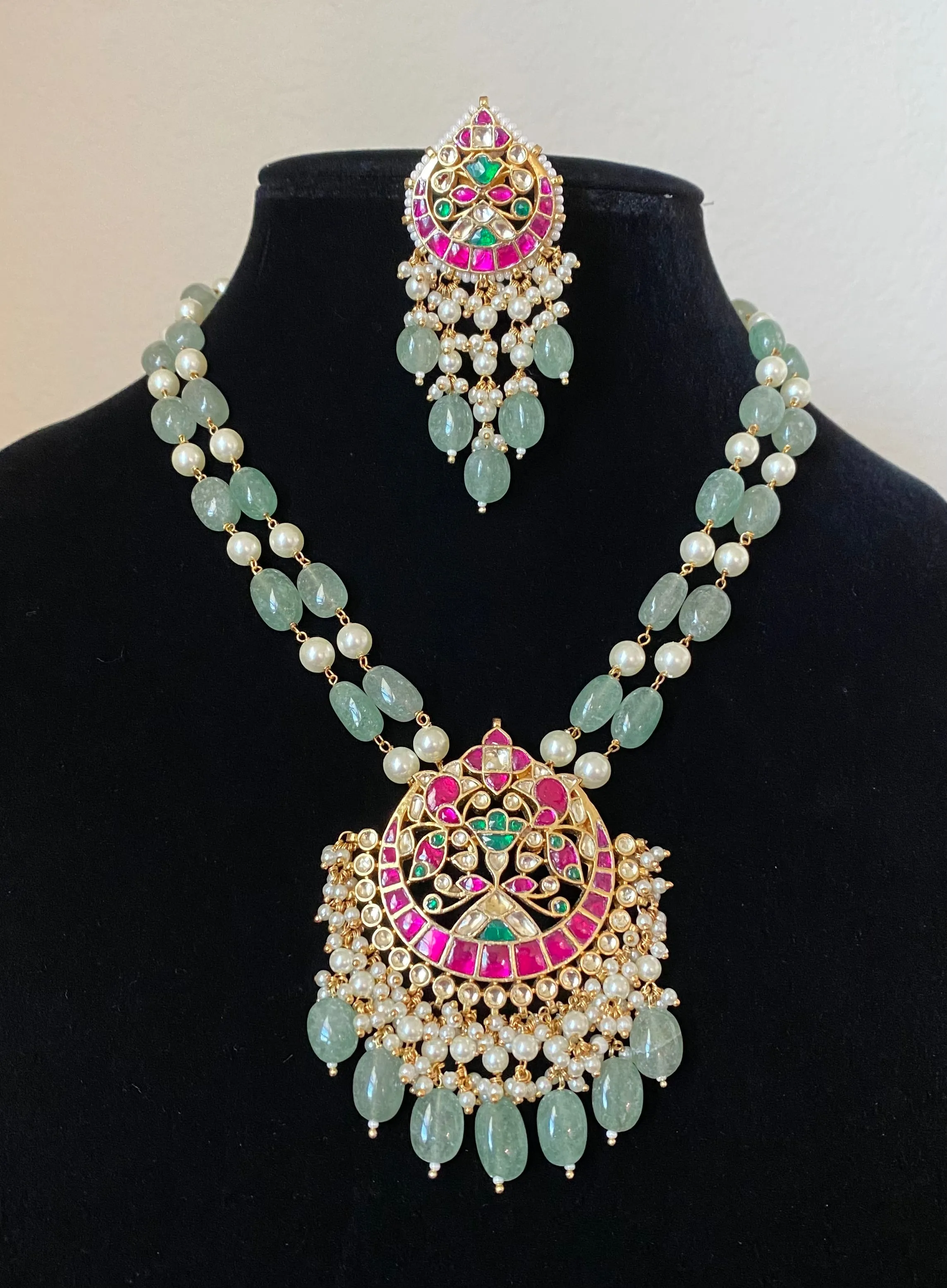 Sai (Shree Sailaja) Pachi Kundan Beads Necklace Set With Gold Plating