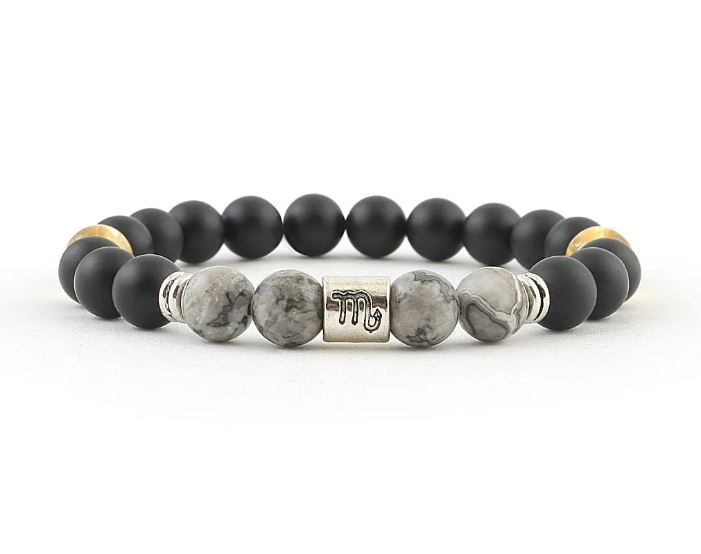 Scorpio zodiac bracelet with matte onyx, jasper and citrine beads