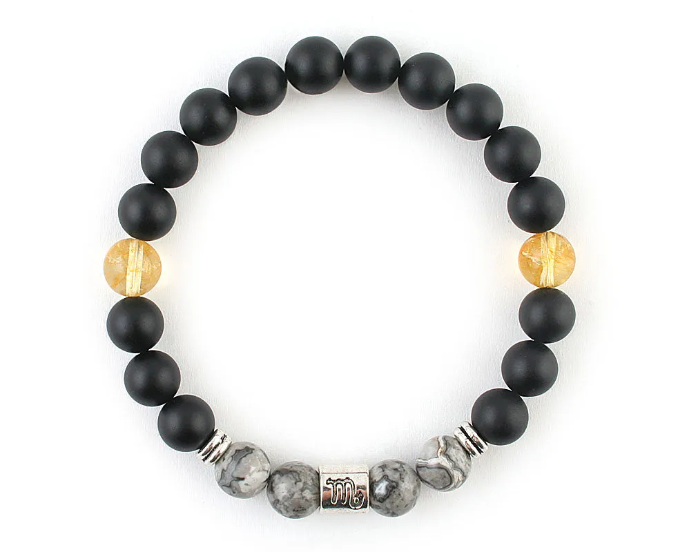 Scorpio zodiac bracelet with matte onyx, jasper and citrine beads