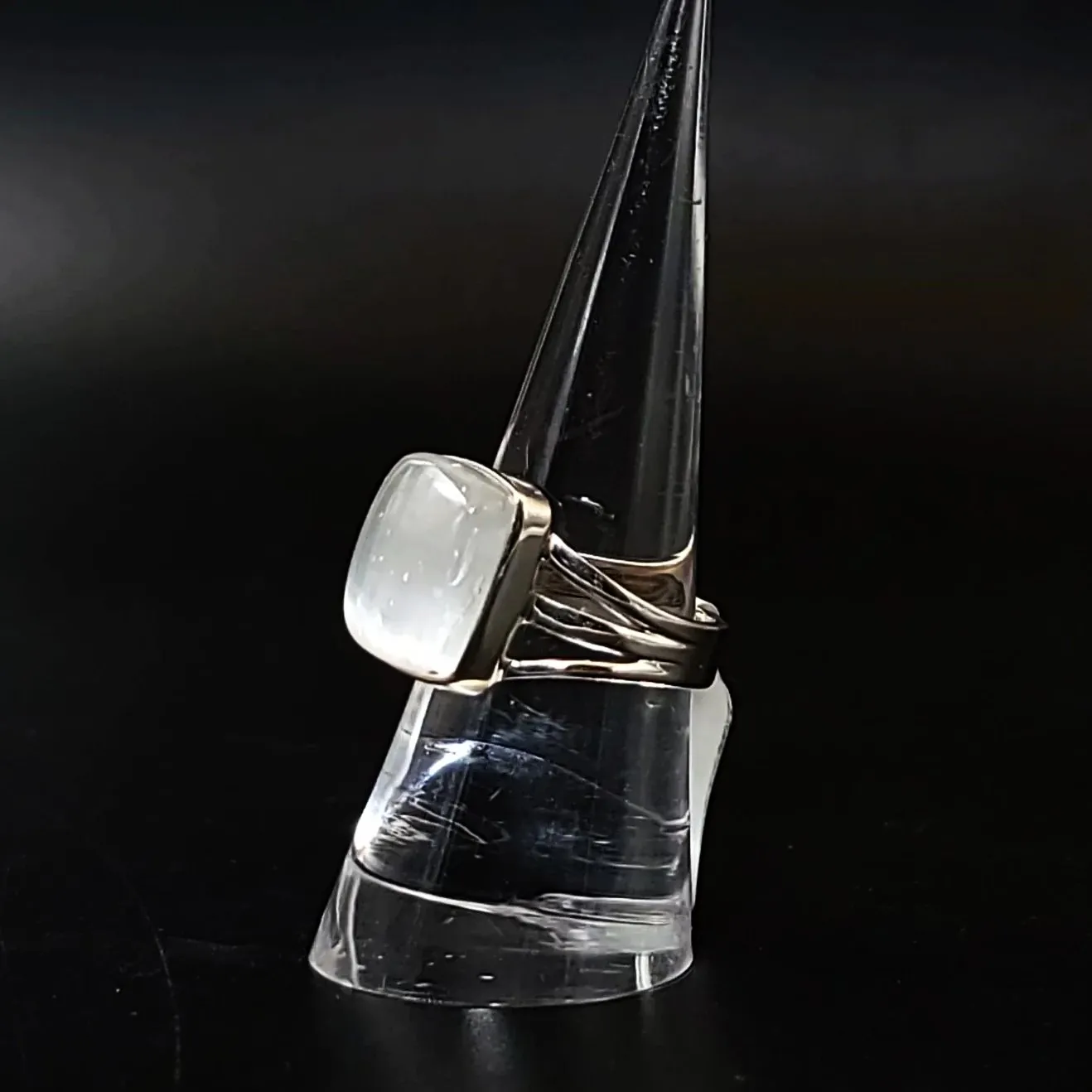 Selenite Ring Square Sterling Silver Size 8