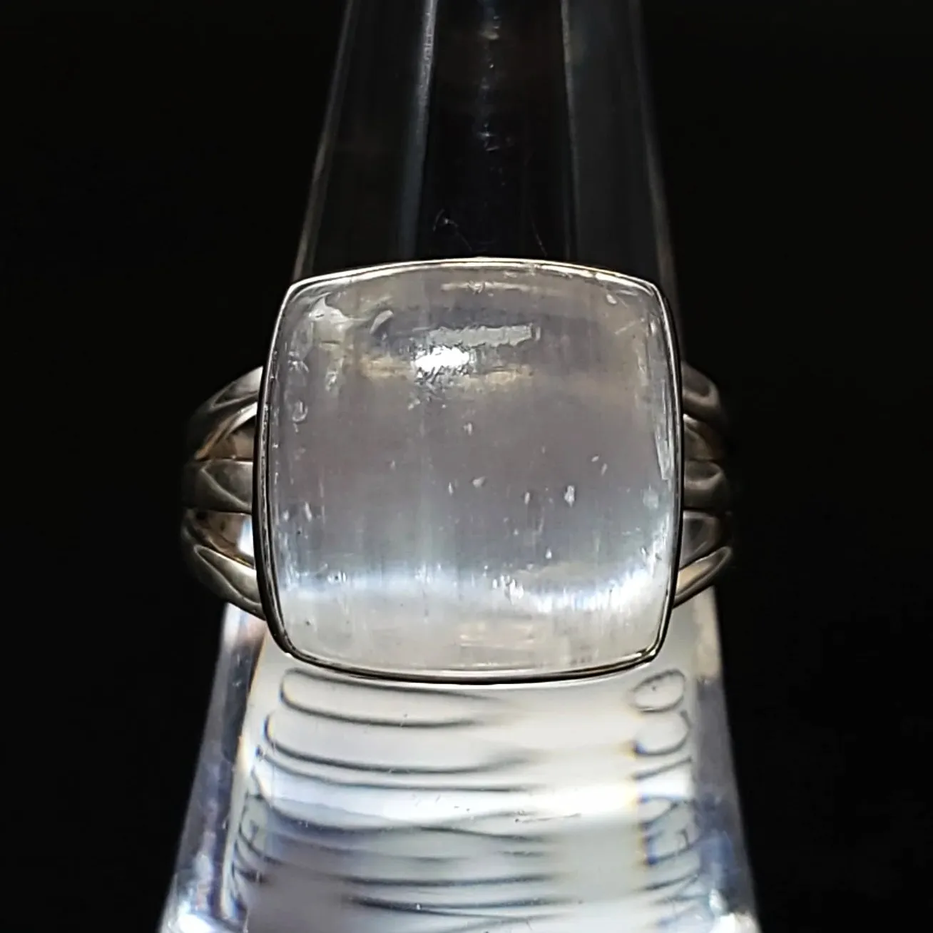 Selenite Ring Square Sterling Silver Size 8