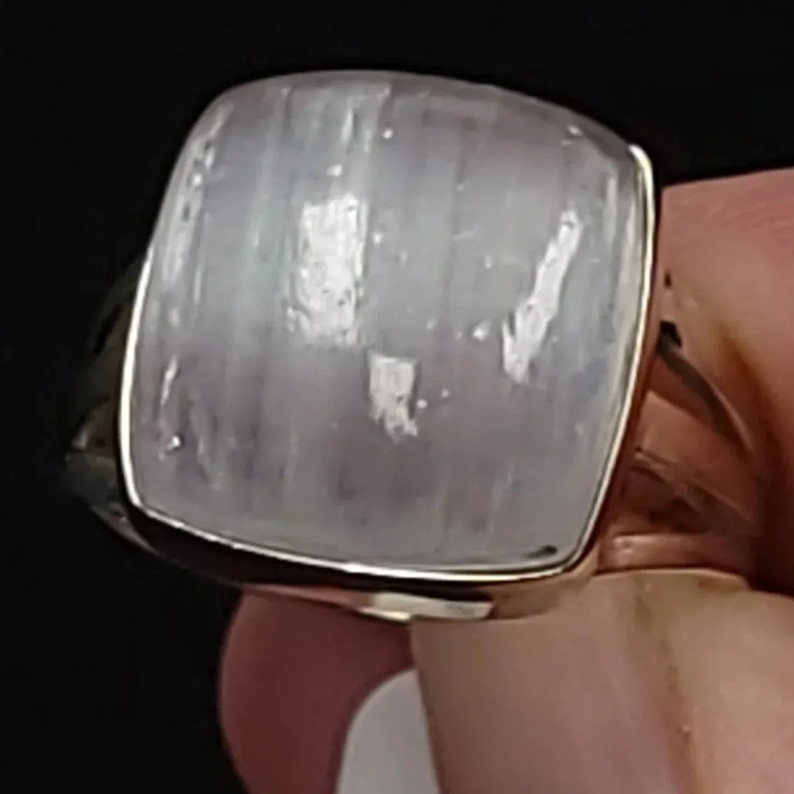 Selenite Ring Square Sterling Silver Size 8
