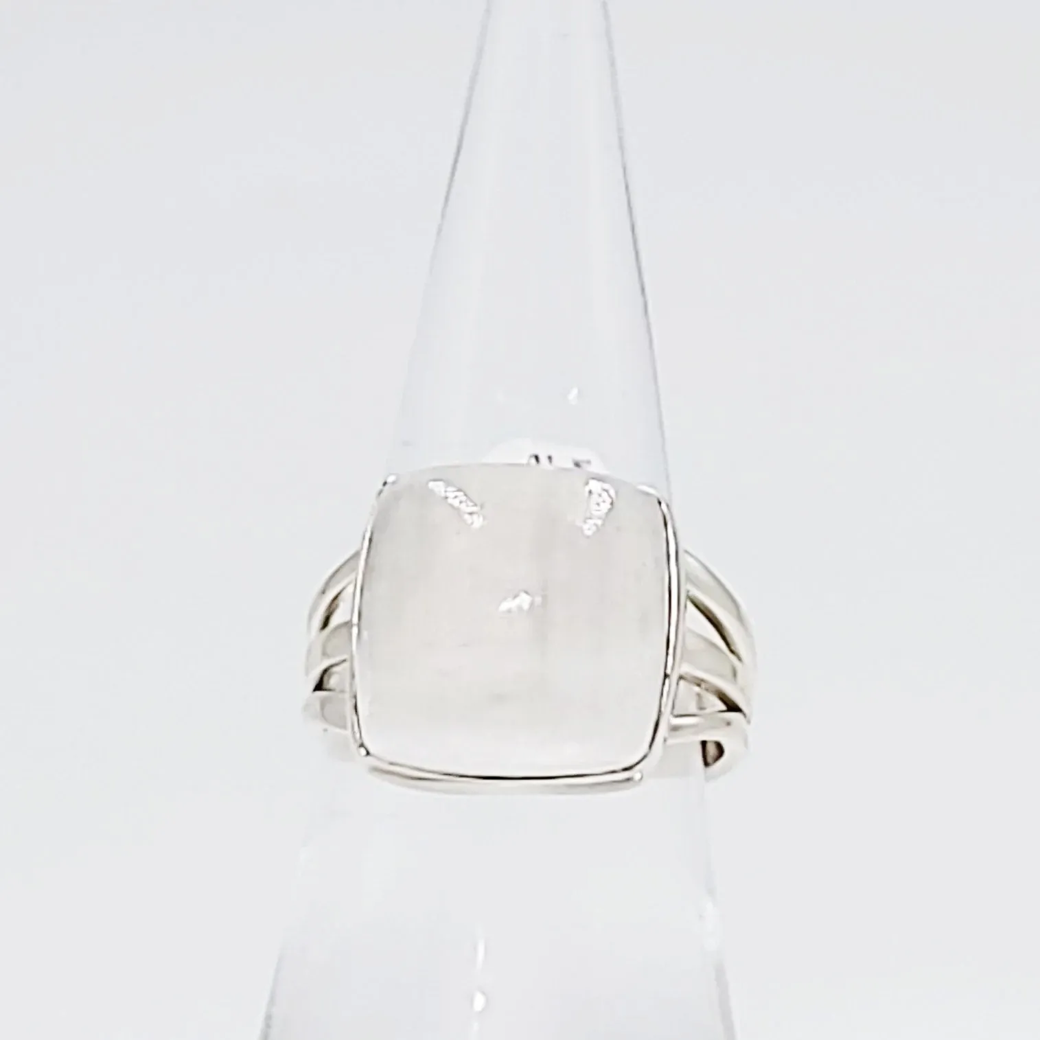 Selenite Ring Square Sterling Silver Size 8
