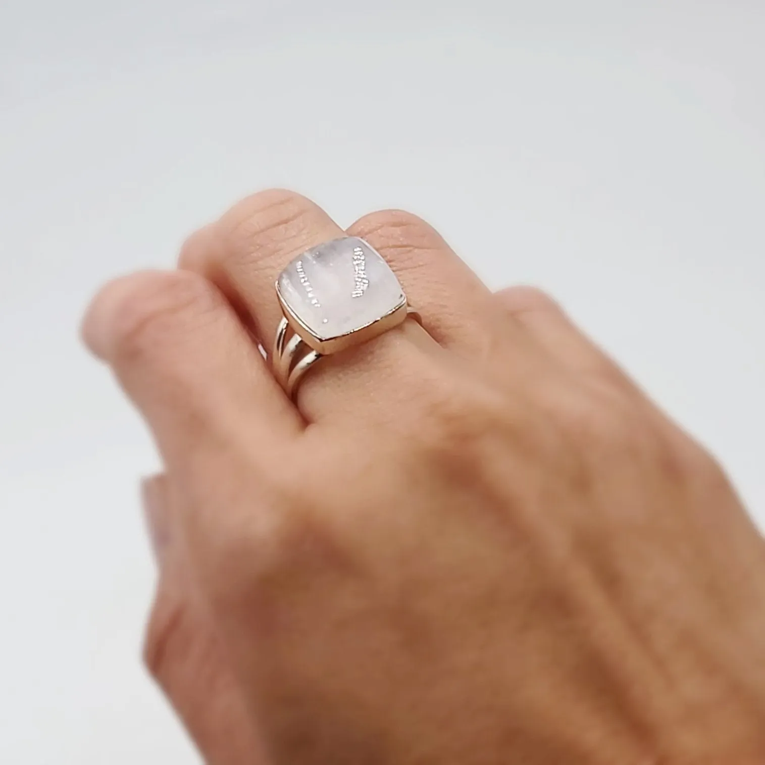 Selenite Ring Square Sterling Silver Size 8