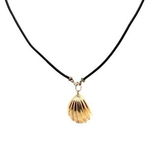 Shell Leather Necklace-14k