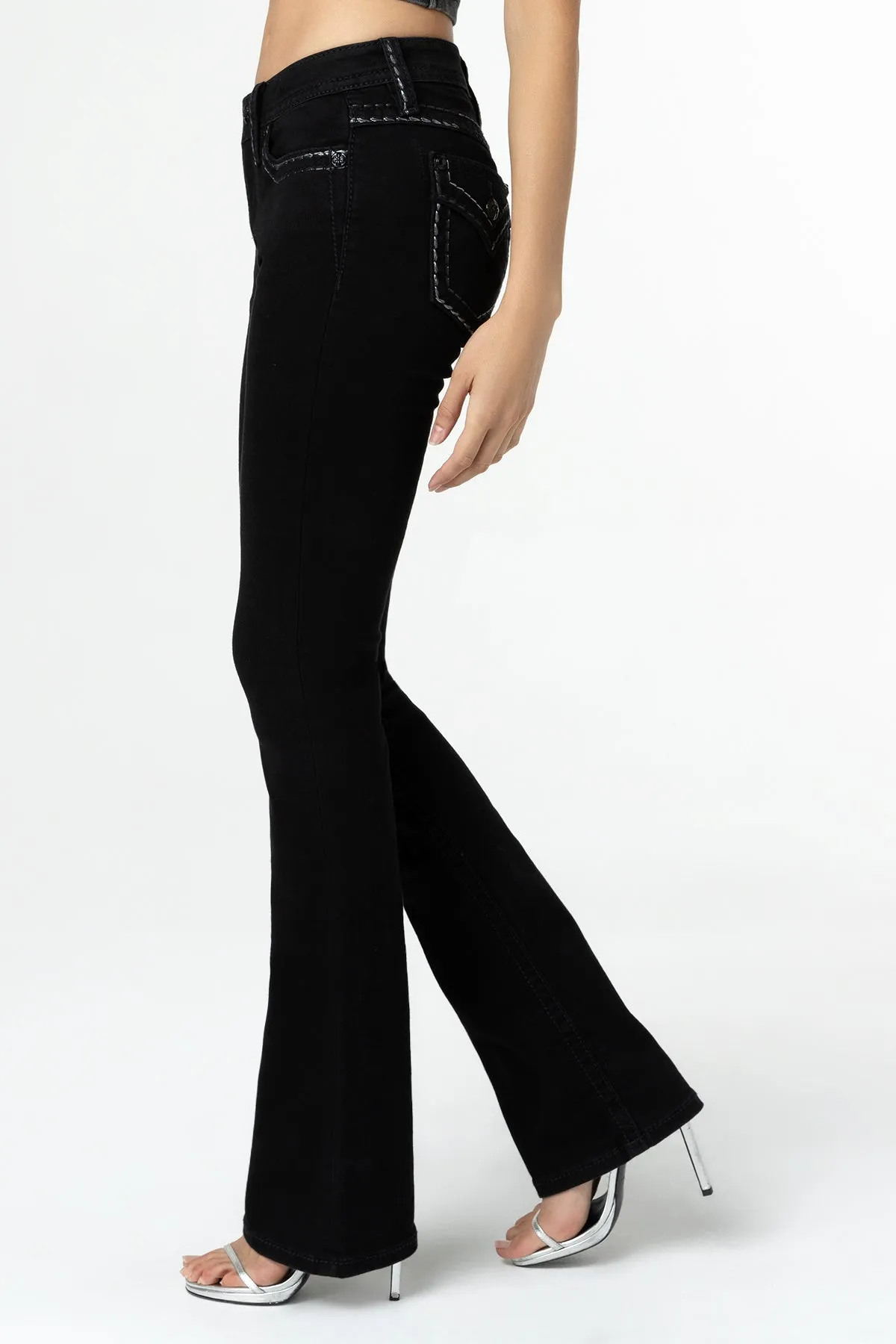 Silver Metallic Classic Black Bootcut Jeans