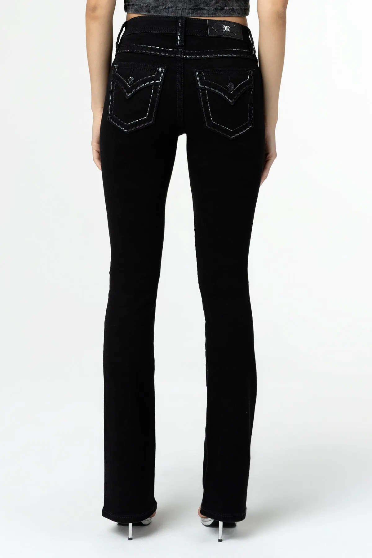 Silver Metallic Classic Black Bootcut Jeans