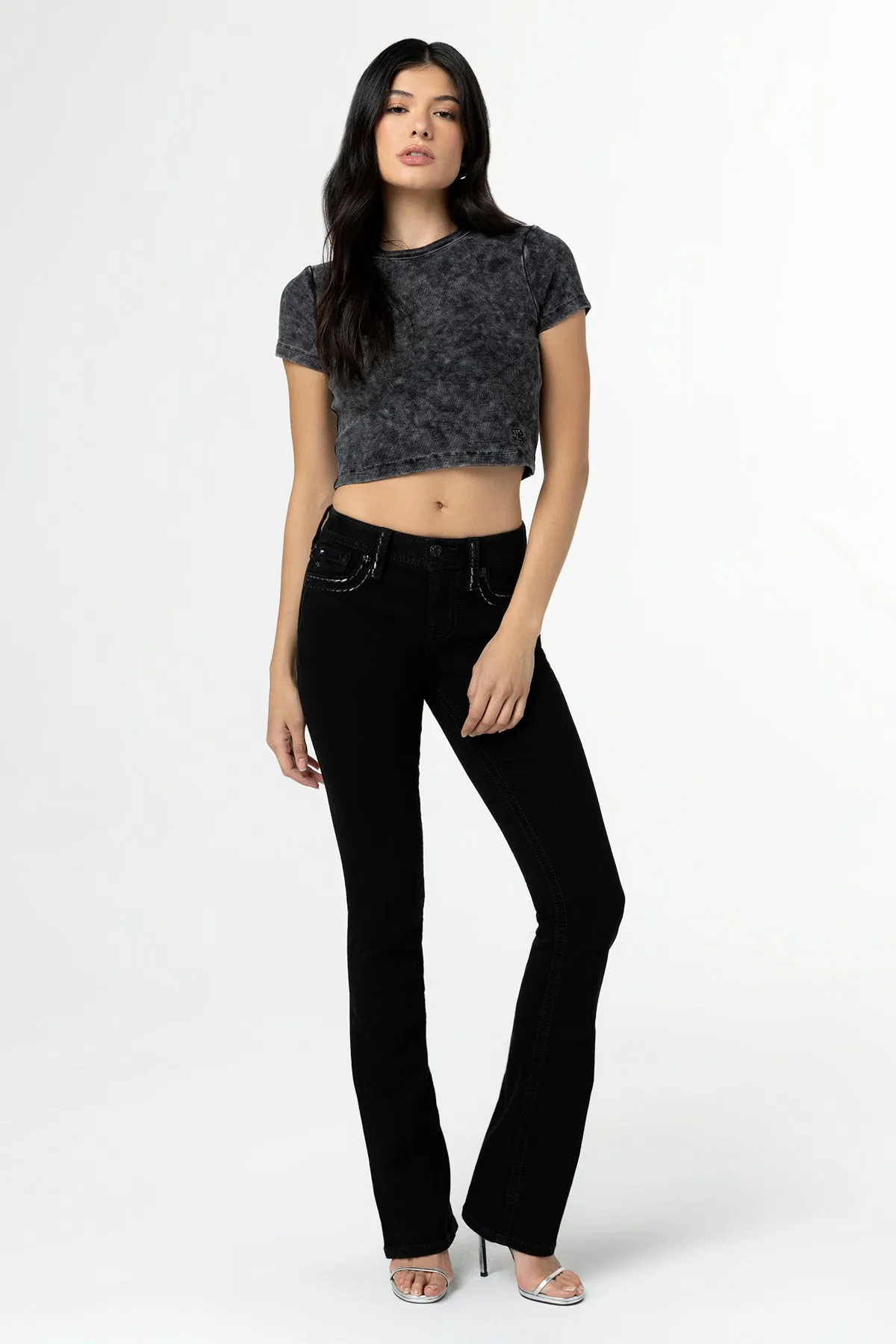 Silver Metallic Classic Black Bootcut Jeans
