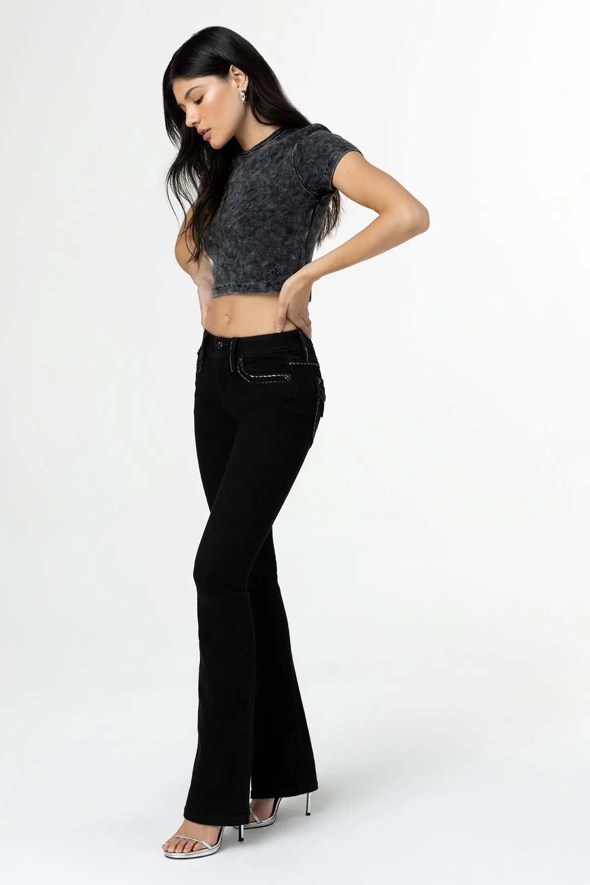 Silver Metallic Classic Black Bootcut Jeans