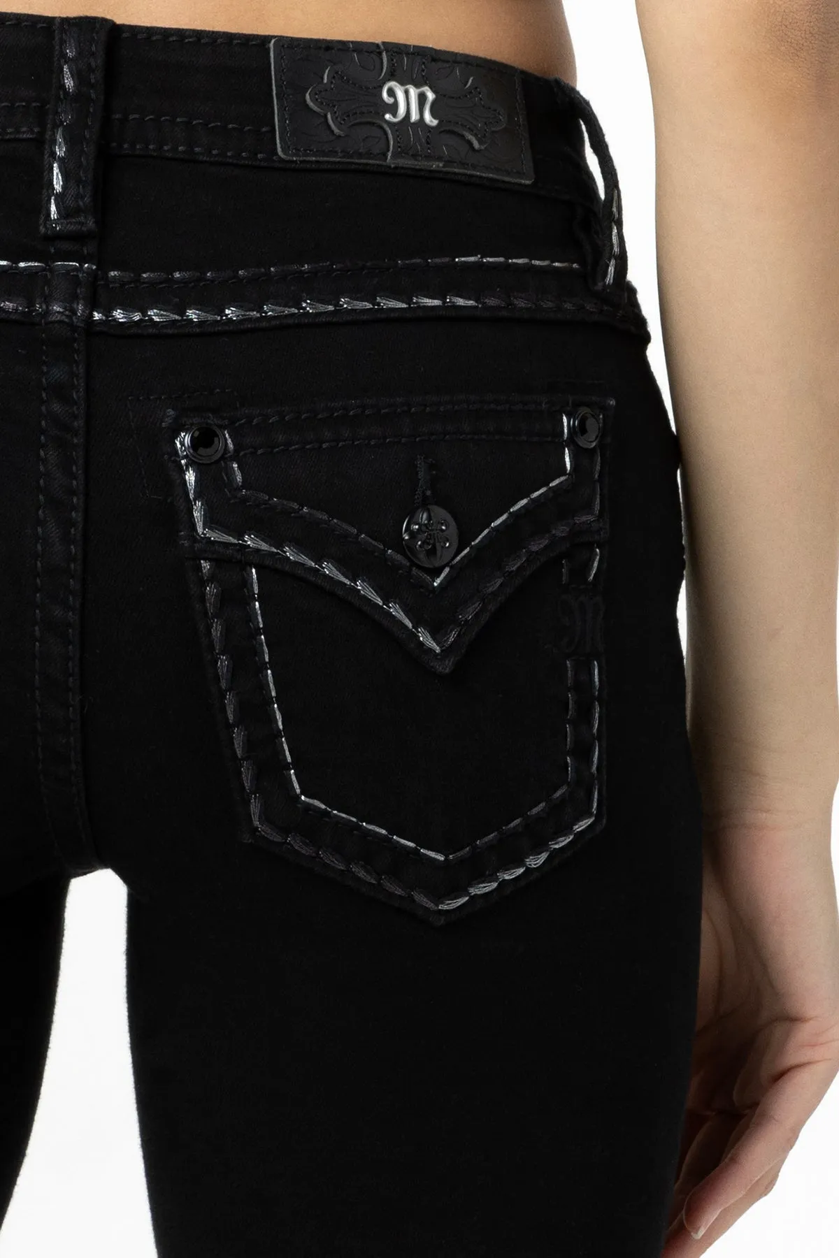Silver Metallic Classic Black Bootcut Jeans
