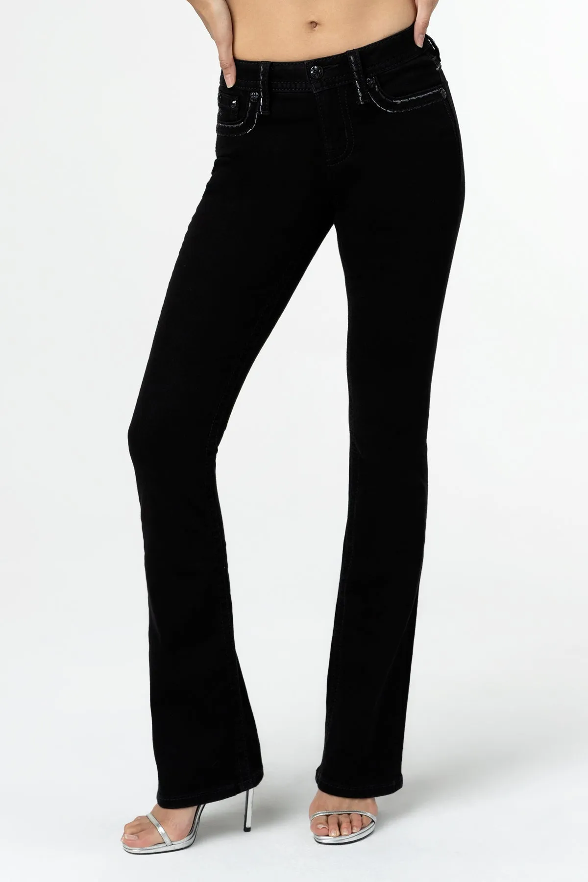 Silver Metallic Classic Black Bootcut Jeans