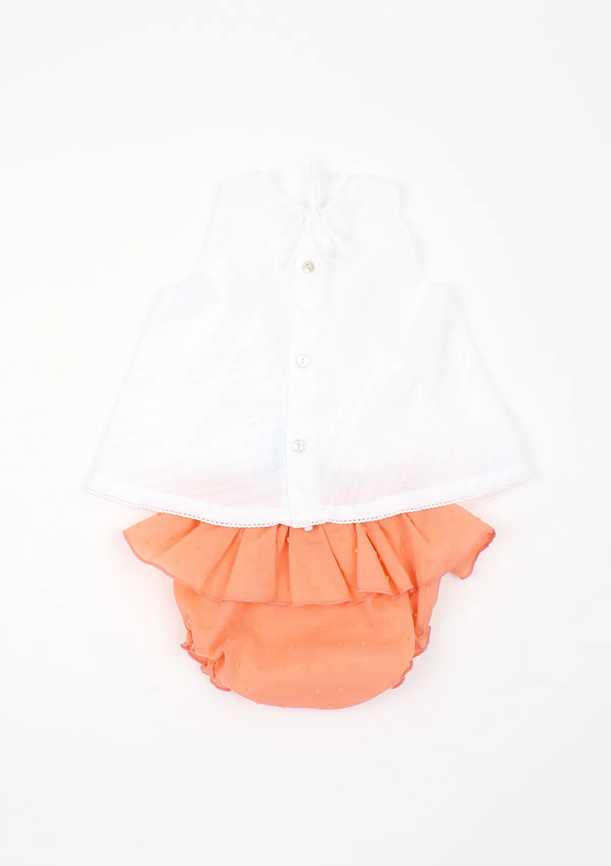 Smocked Scattered Roses Top & Bloomer, White & Coral