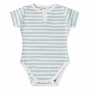 Snuggle Hunny Kids - Short Sleeve Organic Bodysuit | Sage Stripe