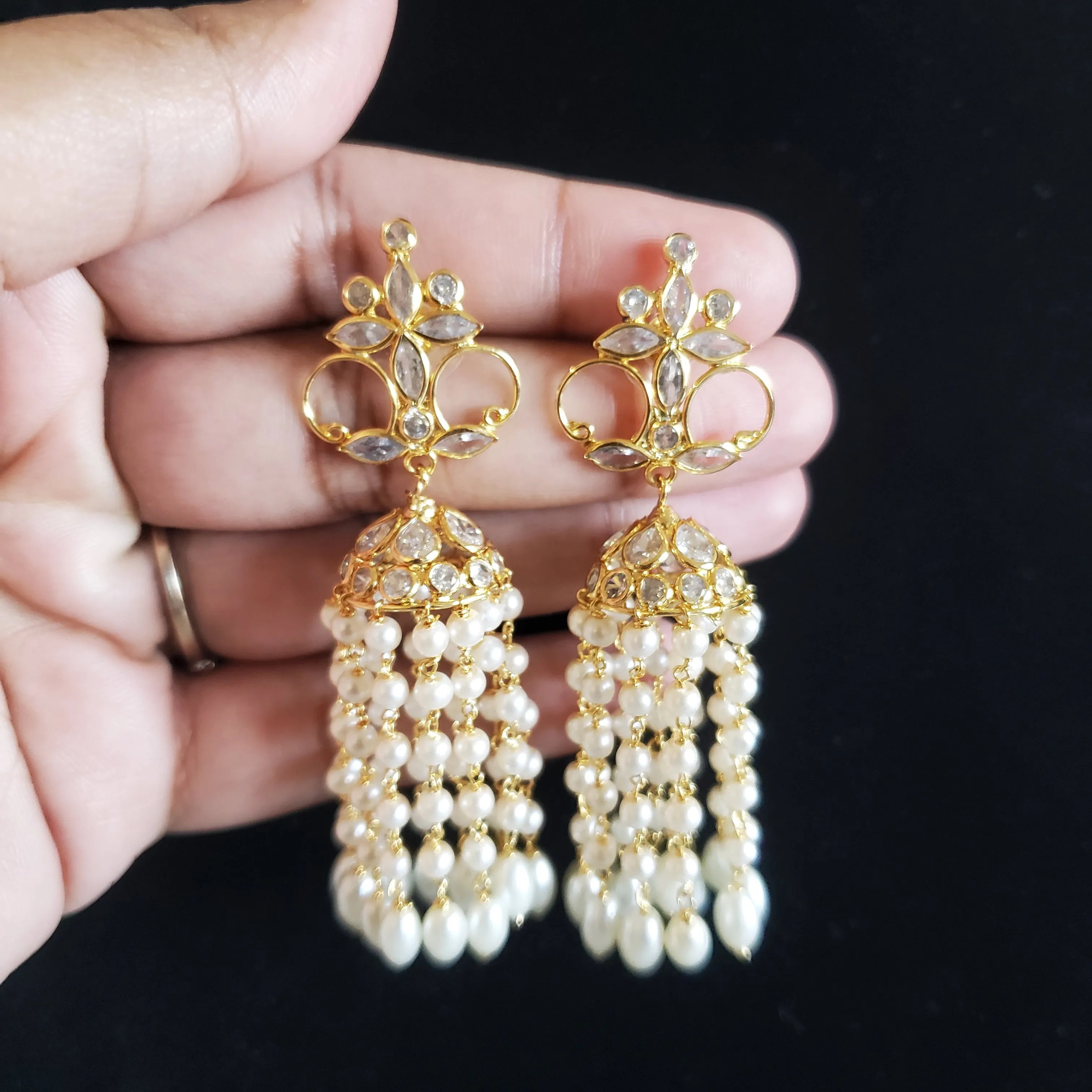 Sree Polki Pearl Tassel Jhumkas