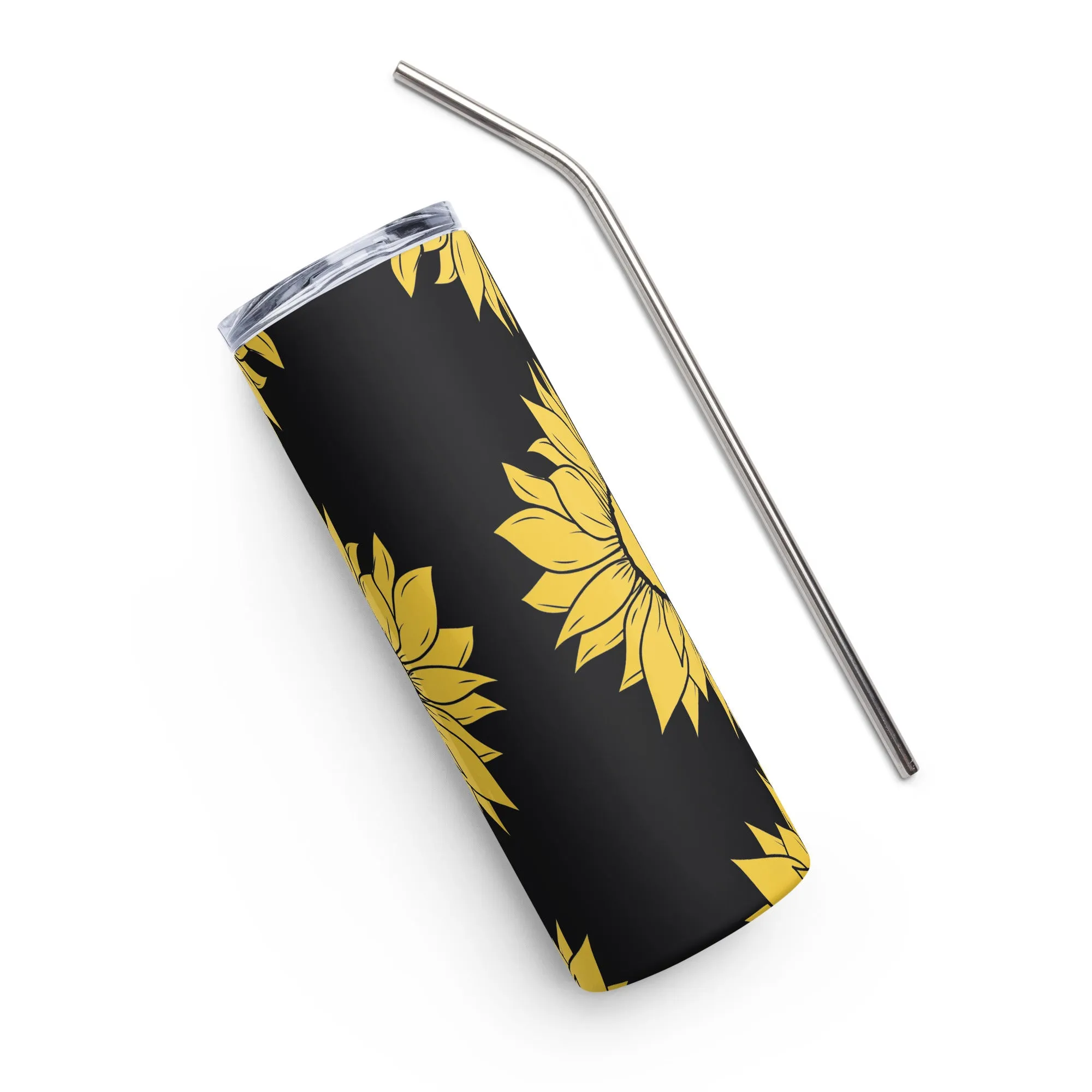 Stainless Steel Tumbler, White/Yellow Sunflower Tumbler, Hot/Cold, 20 OZ