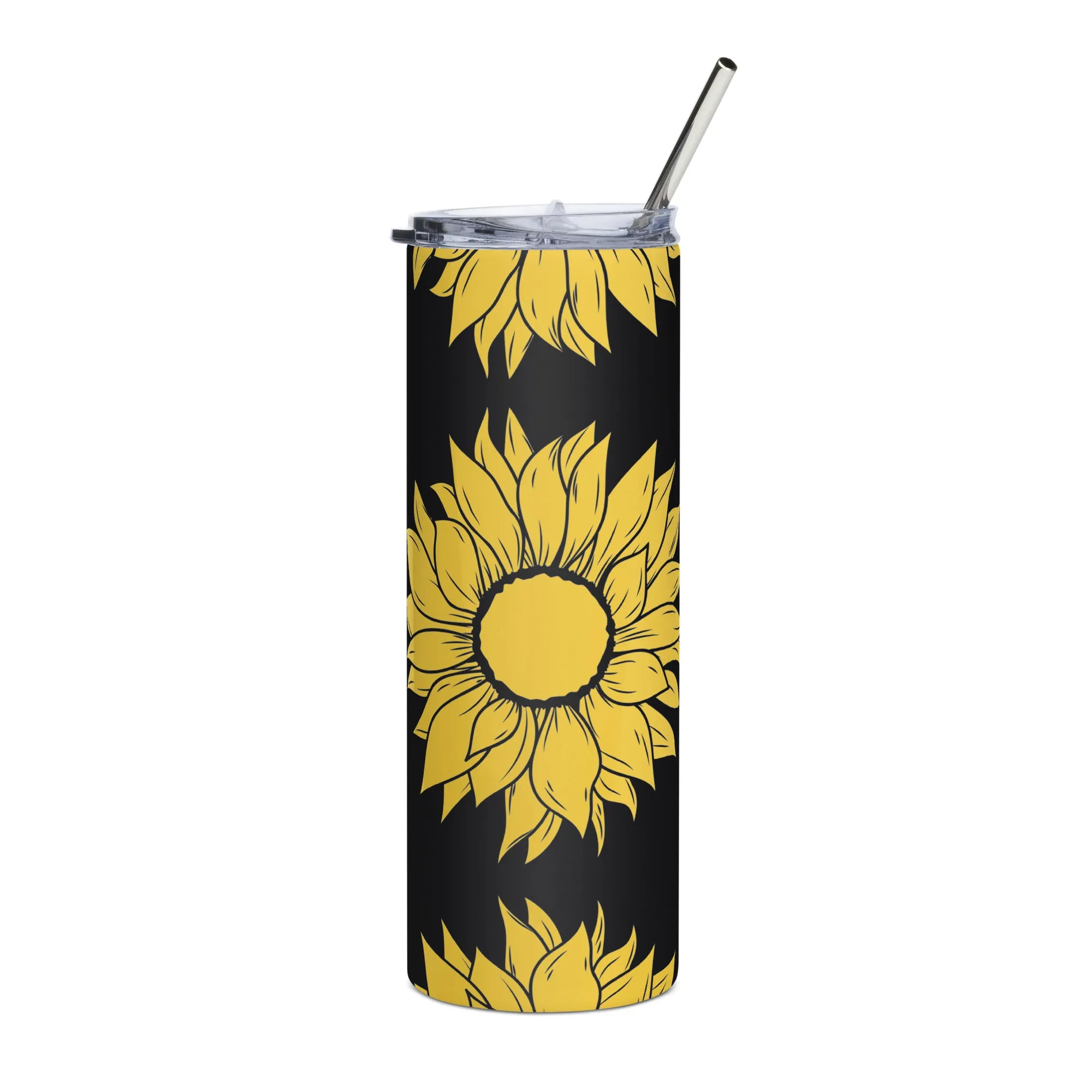 Stainless Steel Tumbler, White/Yellow Sunflower Tumbler, Hot/Cold, 20 OZ