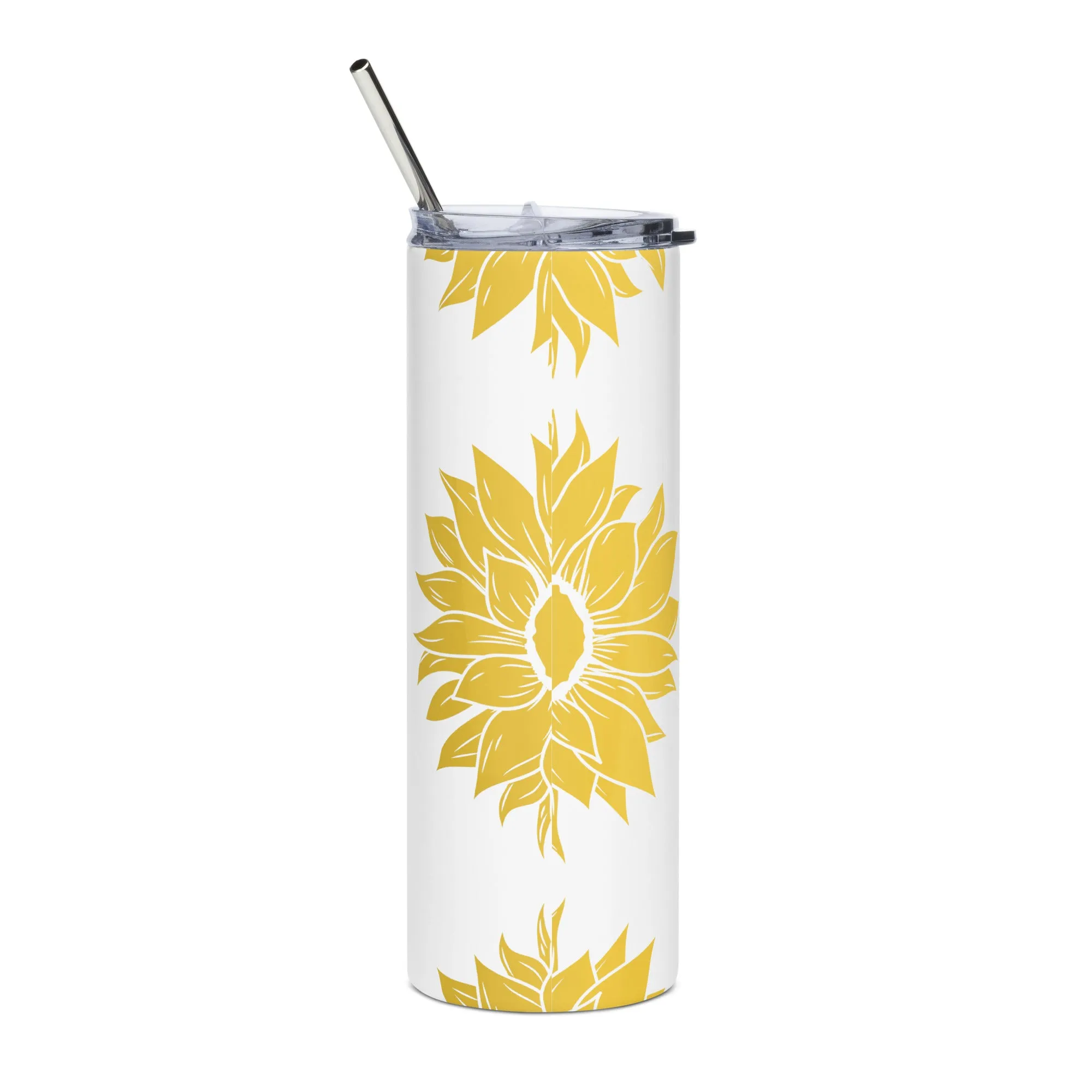 Stainless Steel Tumbler, White/Yellow Sunflower Tumbler, Hot/Cold, 20 OZ