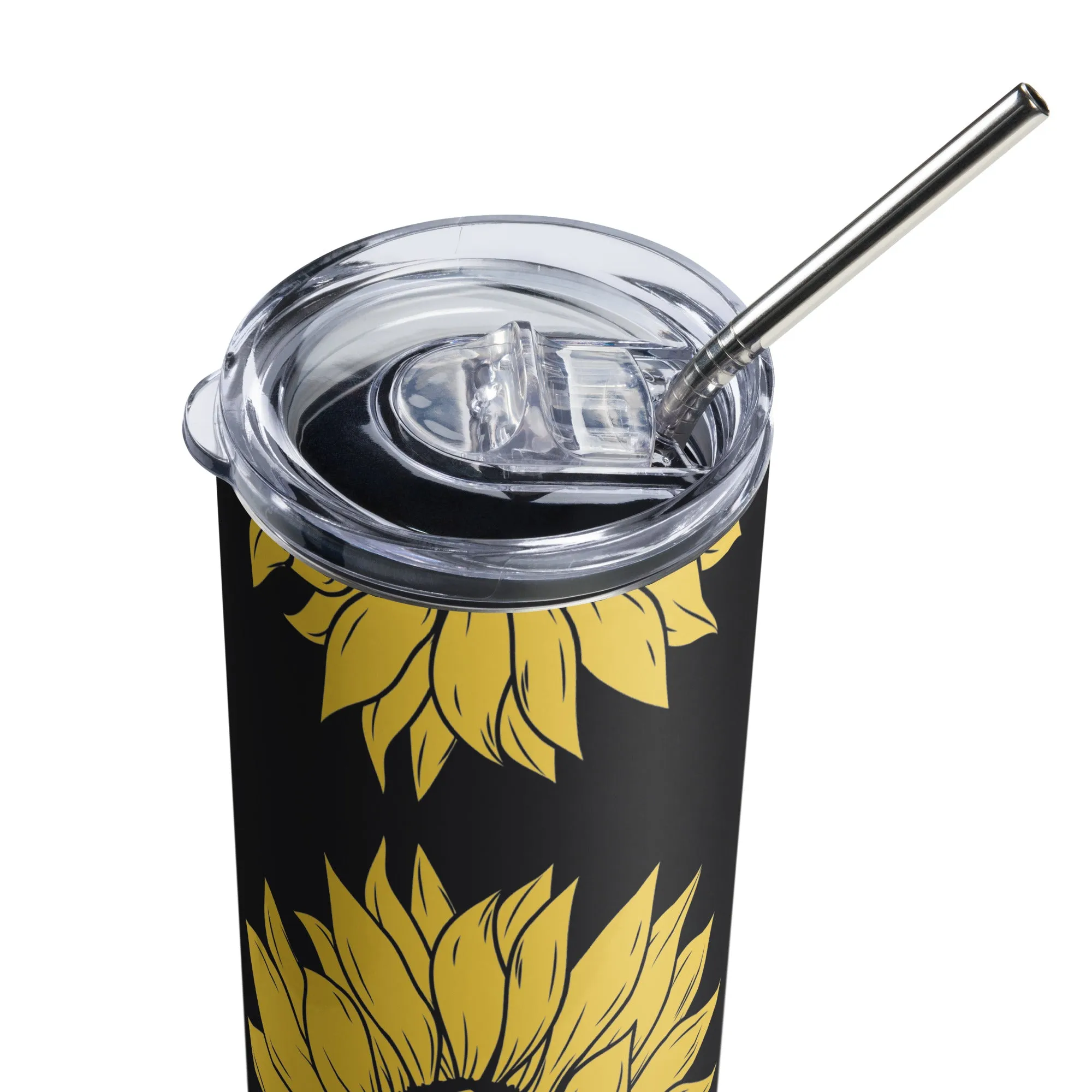Stainless Steel Tumbler, White/Yellow Sunflower Tumbler, Hot/Cold, 20 OZ