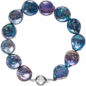 Sterling Silver 13-14 mm Cultured Black Freshwater Pearl Coin 7 3/4" Bracelet