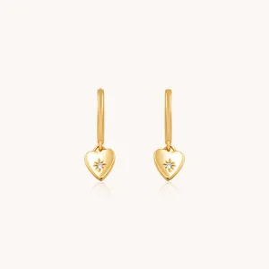 Sterling Silver Crystal Starburst Heart Huggie Hoops, Gold