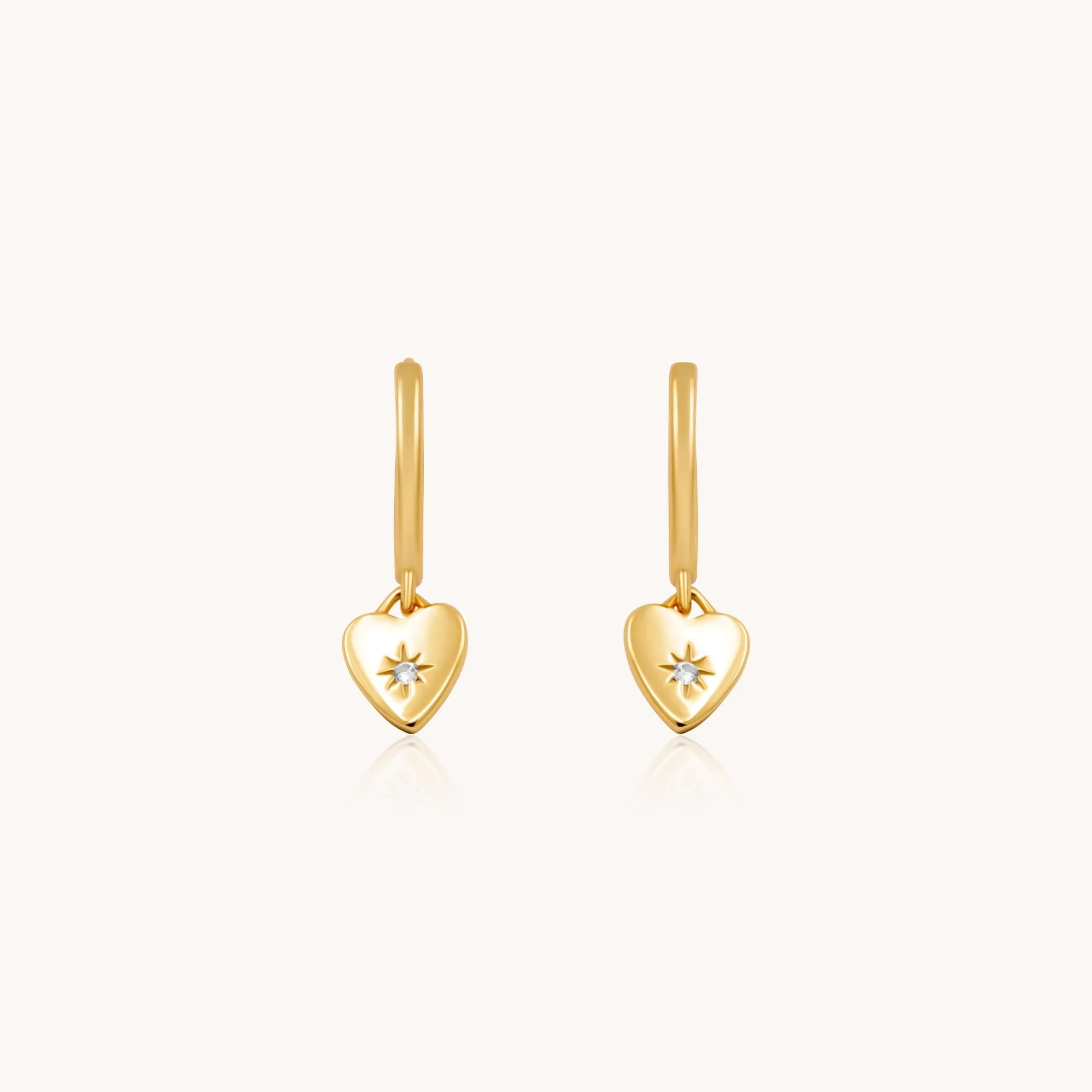 Sterling Silver Crystal Starburst Heart Huggie Hoops, Gold