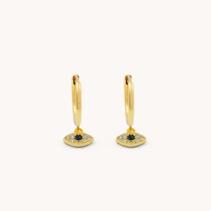 Sterling Silver Evil Eye Dainty Huggie Hoops, Gold