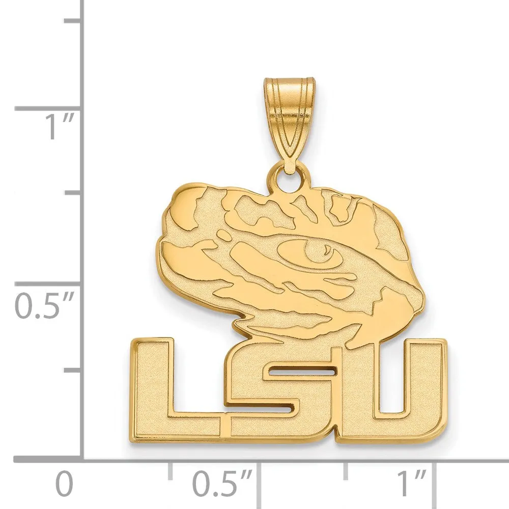 Sterling Silver Gold-plated Louisiana State University L-S-U Tiger Eye Large Pendant