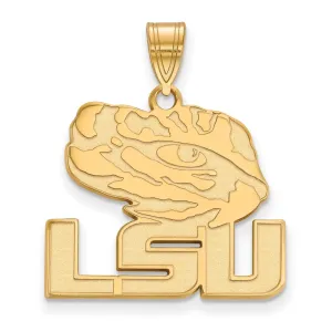Sterling Silver Gold-plated Louisiana State University L-S-U Tiger Eye Large Pendant