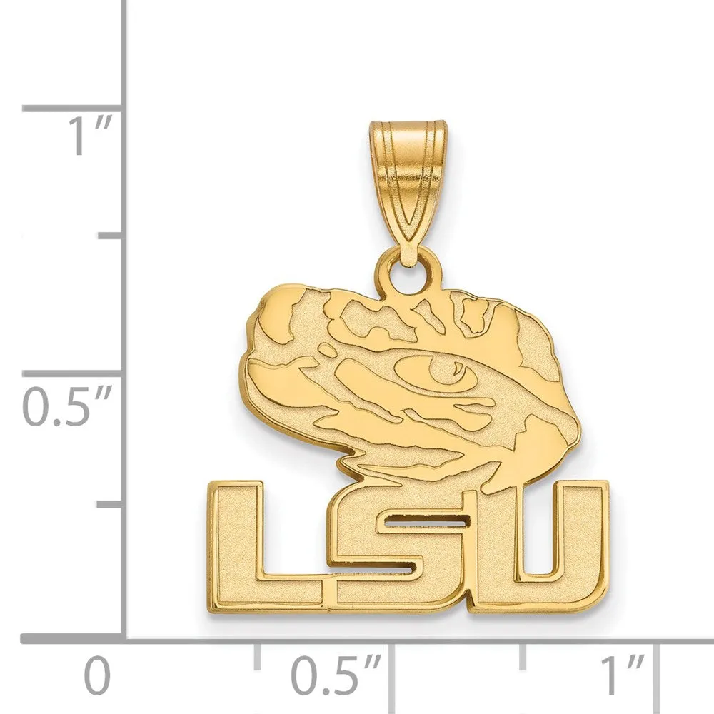 Sterling Silver Gold-plated Louisiana State University L-S-U Tiger Eye Medium Pendant