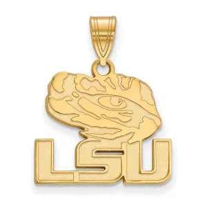 Sterling Silver Gold-plated Louisiana State University L-S-U Tiger Eye Medium Pendant